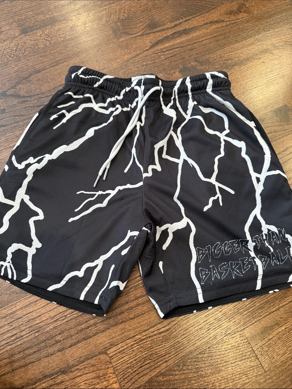 Digger Stan Black Lightning Print Kids Basketball Shorts